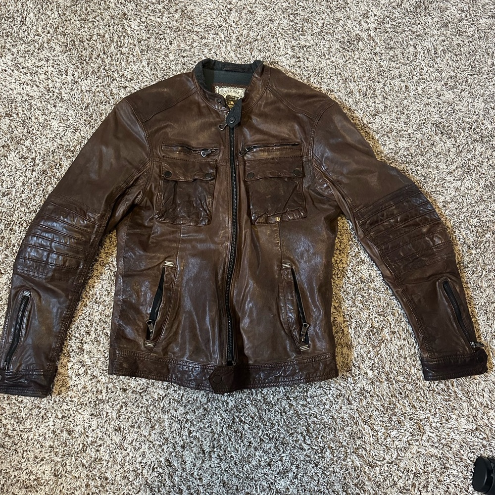 Gilded Age Cafe Racer Style Brown Leather Jacket